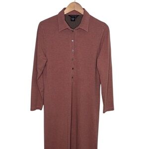 Vintage J. Peterman Red Brown Striped Long Sleeve Maxi Dress Women Size M